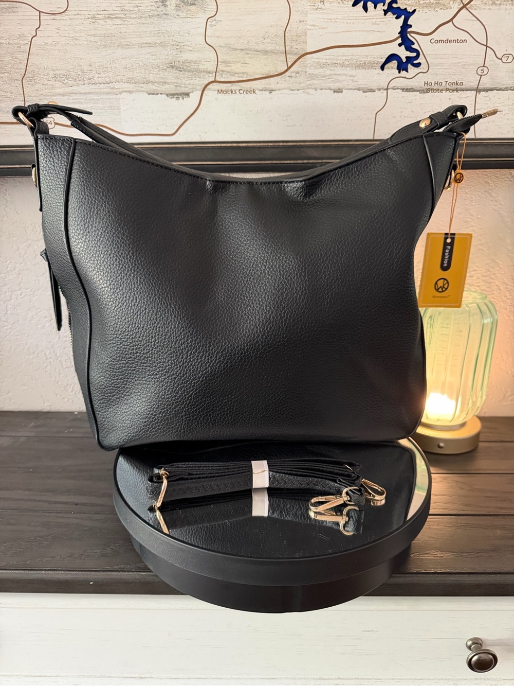 Wendy Keen Black Pebbled Slouchy Hobo Bag Convertible Crossbody New